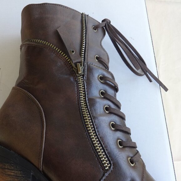 Pierre Dumas Ravenna, women's 8M  two tone brown lace up zip up boots, 2" heels - Picture 11 of 16